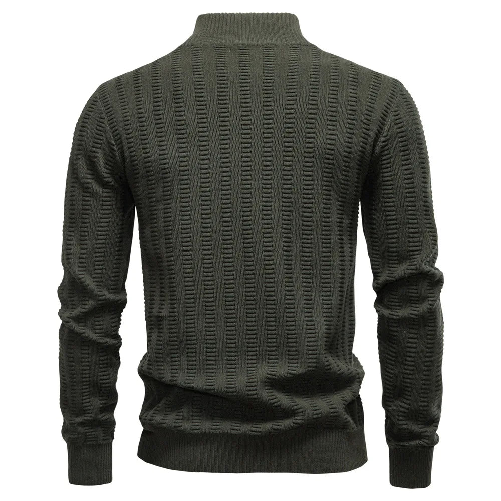 Men's Solid Color Casual Trendy Simple Basic Half Zipper Stand Collar Knitted Pullovers Autumn Winter New Fashion Sweater Tops