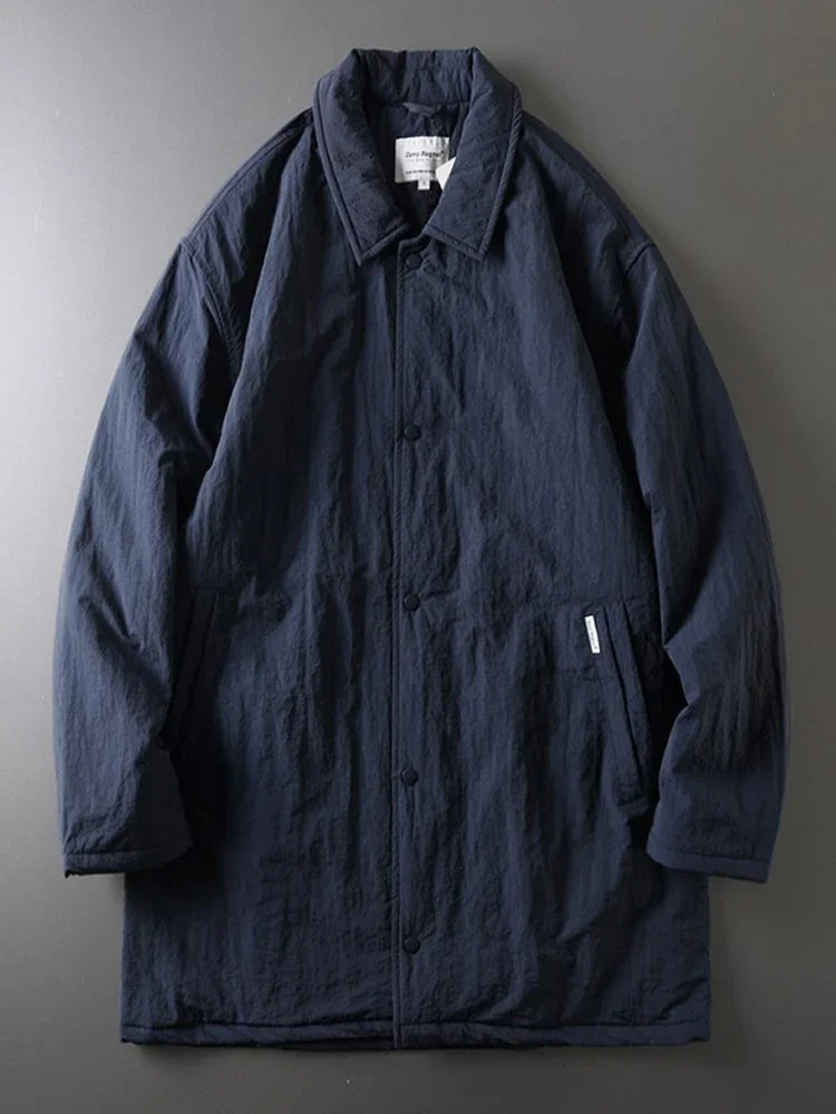 Japanese retro collar cotton jacket men's winter mid to long length cotton jacket men's warm jacket jacket with cotton clip