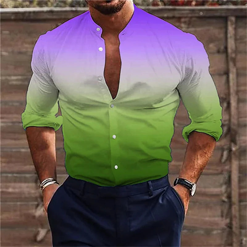 color Graphic of men's shirts lightened white 3D printed long-sleeved button clothing design aristocratic ball business shirt