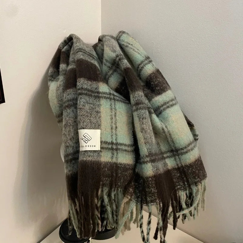 Maillard Womens Reversible Scarf Plaid  Windproof Insulation,personality,Winter Shawl Wrap Oversized Tartan Stripe Fringe Scarve