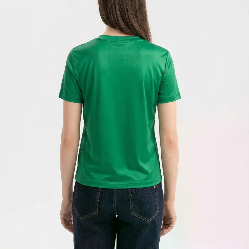 Fashionable Short Sleeve T-Shirt Women's Slim Fit Solid Color Summer 2026 Casual round Neck Polyester Blend Top