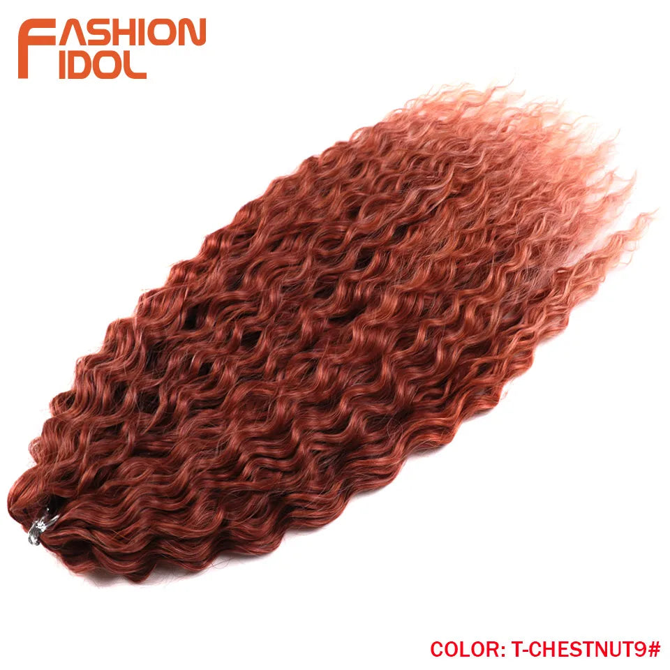 FASHION IDOL 24 Inch Ariel Hair Synthetic Crochet Curly Hair Water Wave Braid Hair Ombre Pink Deep Wave Braiding Hair Extensions