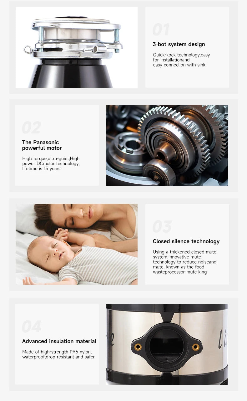 Home Machines Wireless Switch Food Waste Disposer Ultra-Quiet Kitchen Garbage Disposal Brushless Compact Waste Processor