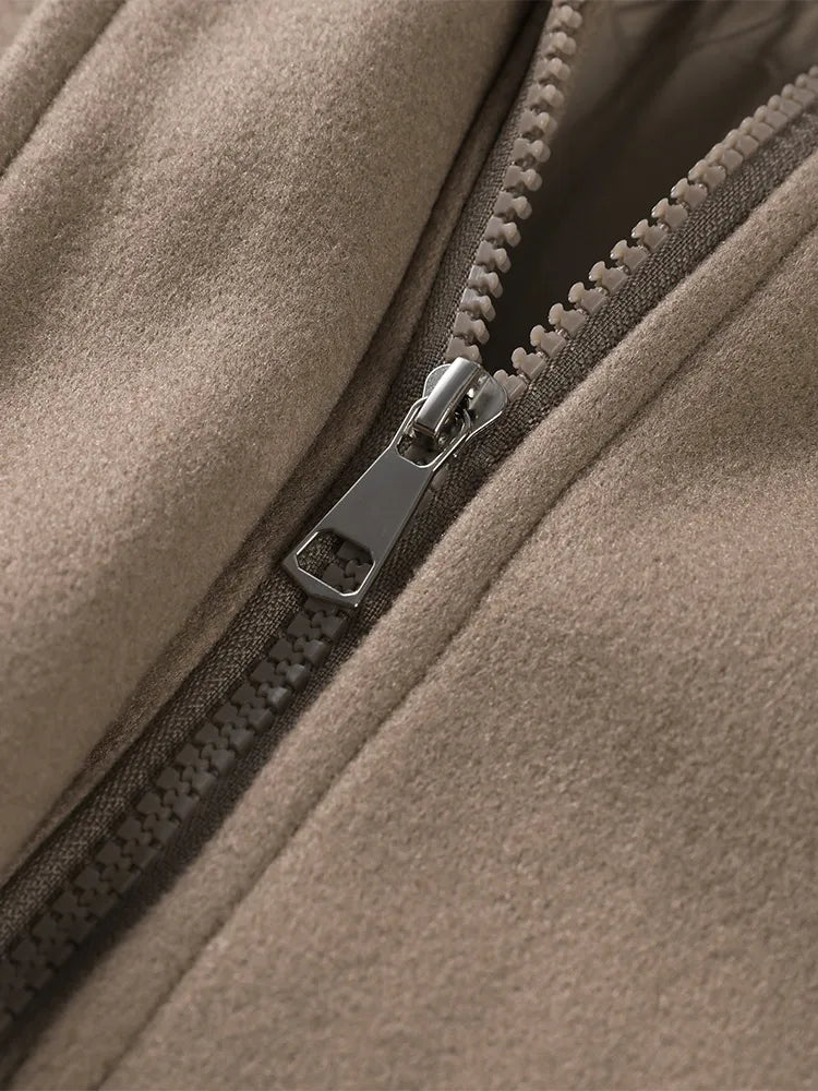Collarless Belt Jacket Coat Lace-up Minimalism Beige Gentle Short Woolen Overcoat Waist Cinching Women Autumn Winter Overcoat