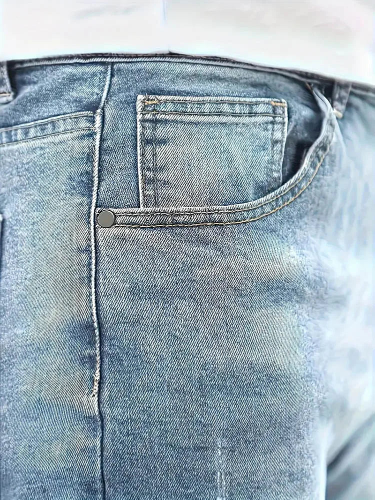 2025 Men's Slim Four-Season Washed Fashion Jeans Stretch Slim Fit Light Blue Gray Black Casual Denim Pants