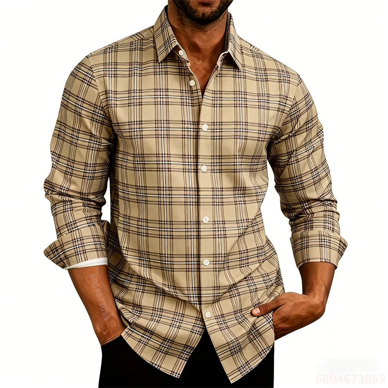 2026 New Men's Shirt Classic Plaid Long Sleeved Shirt Plaid Long Sleeved Formal Shirt Breathable and Comfortable XS-6XL Size