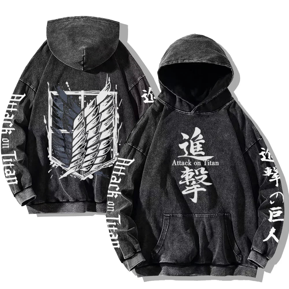 Vintage Washed Men's Hoodies Shield Print Hooded Sweatshirt Hip Hop Streetwear Y2K Hooded Pullover Y2K Loose Casual Tops