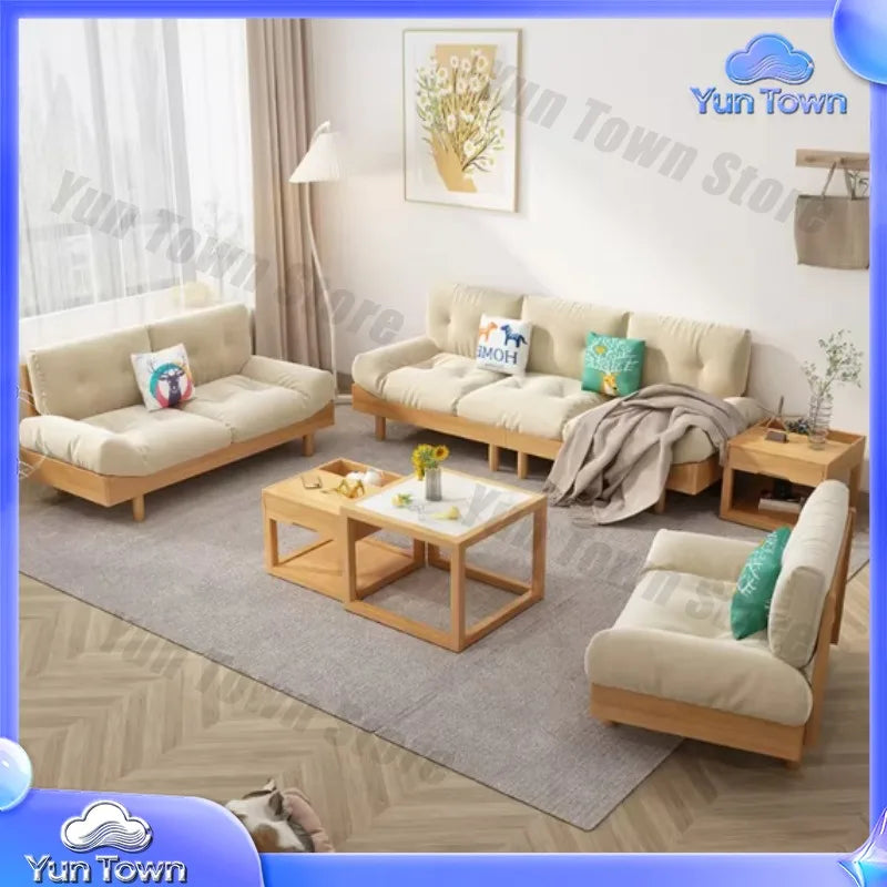 Cloud sofa for small living room cream color pure solid wood Nordic style 2 seat 3 seat sofa for 2026 new model