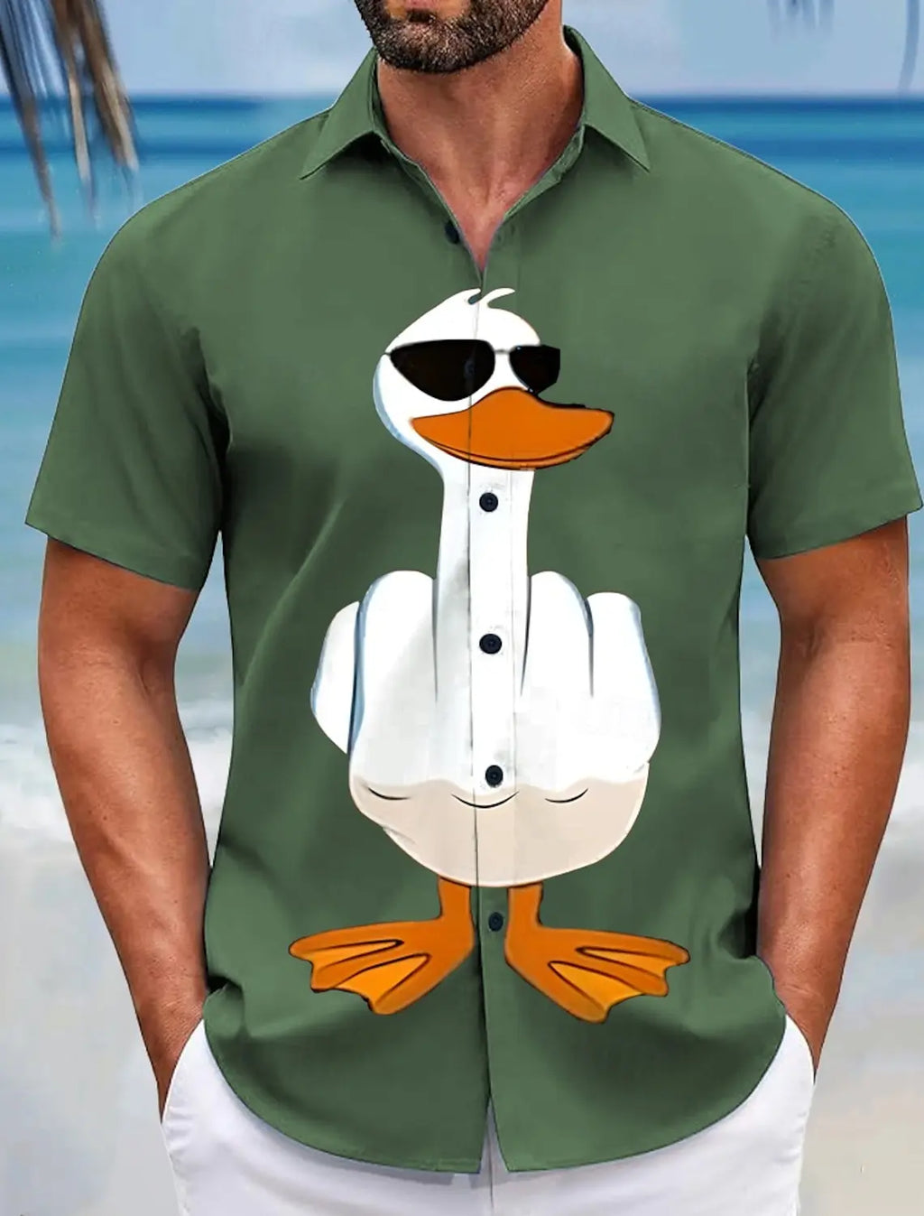 Men's Animal Funny Duck Shirt Summer Hawaiian Shirt Button Up Shirt Short Sleeve Summer Turndown 3D Print Collared Shirts