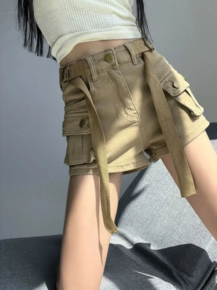 Large Pocket Denim Shorts Women Stretch Slim Fit High Waist Sexy Butt Lifting Hot Pants Summer Fashion Babes Casual Y2k Clothes