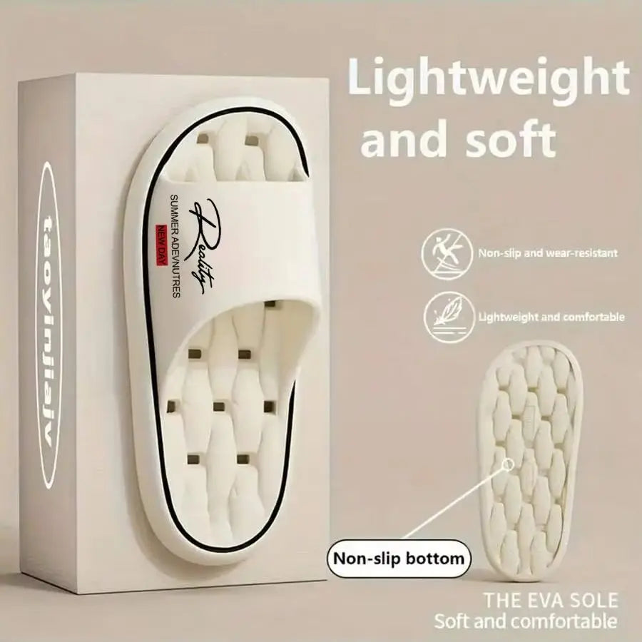 Unisex Ins-Style Reality Print Sandals with Thick Soles, Hollow Design, Quick-Drying, Suitable for Home and Bathroom, Versatile Couple's Slip-On Sandals