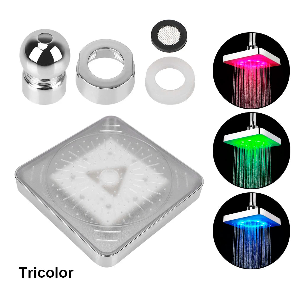 Square Fixed Showerhead Rainfall Top Spray 7 Colors Gradual Changing 3 colors Temperature Sensor LED Shower Head