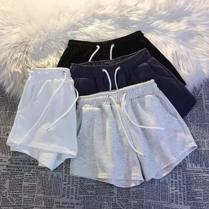 Cotton Drawstring Wide Leg Shorts for Women High Waist Loose Casual Jogging Shorts Y2K Summer Streetwear All Match Baggy Shorts