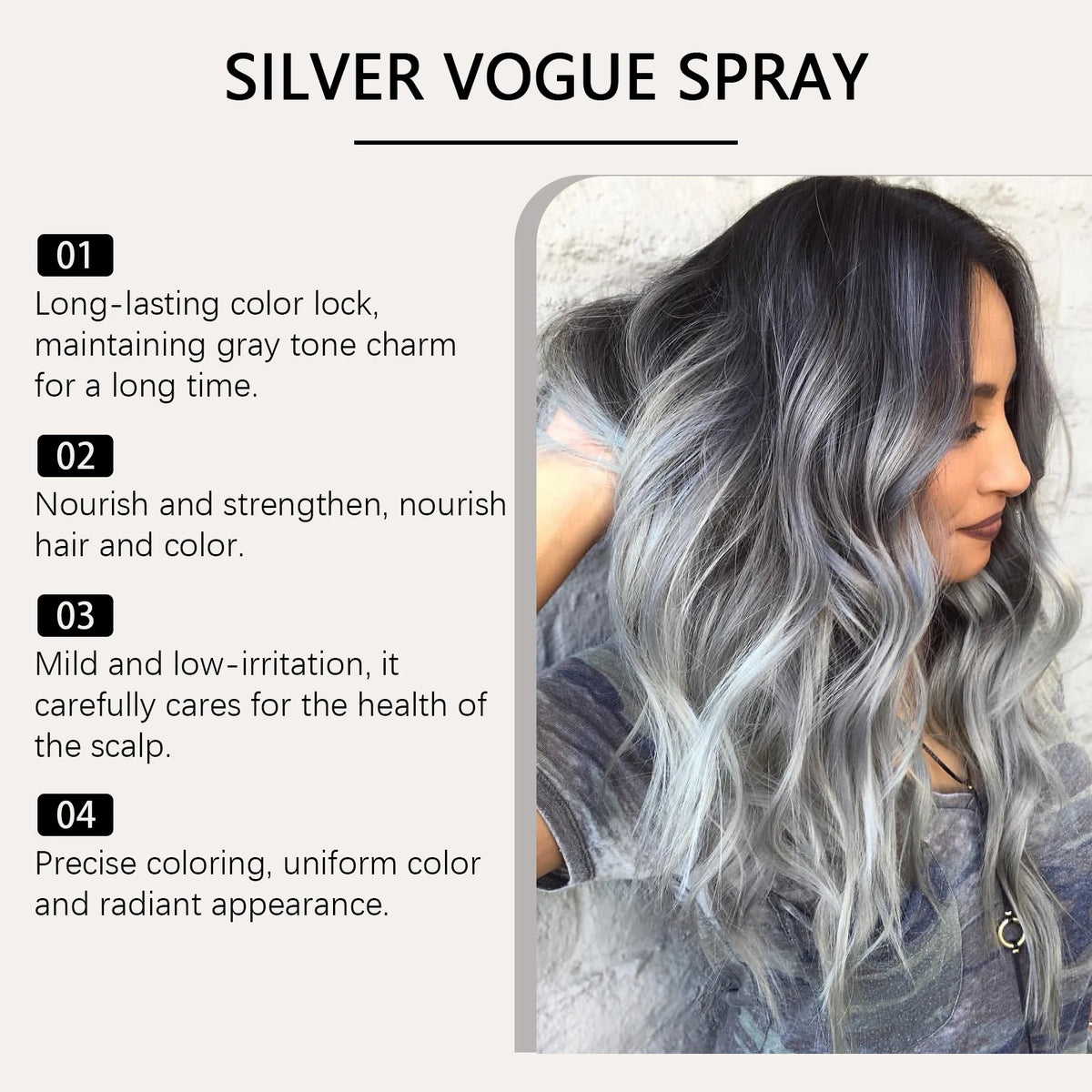 Silver Grey Hair Color Spray Permanent Grandma Grey Hair Dye Unisex Smoky Fashionable Punk Style Quick Coloring Hair Spray 30ml
