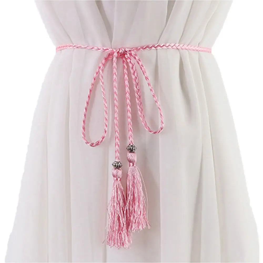 160cm Thin Bow Tassle Dress Woven Rope Tassles Belts Waist Chain Braided Belts Waist Rope