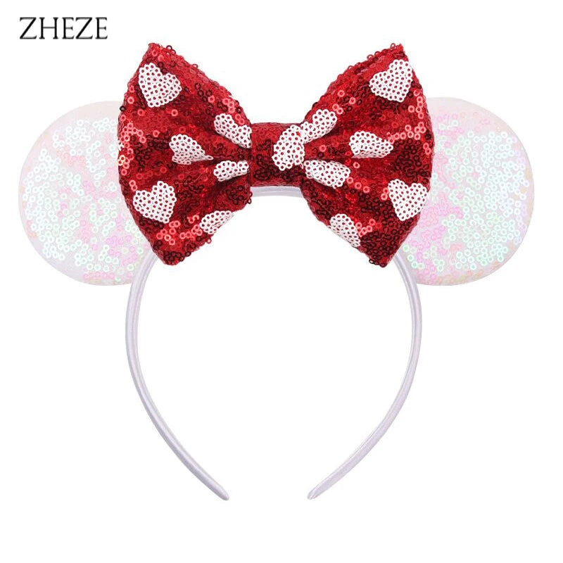 New Valentine's Day Mouse Ears Headband For Girls Women Sequins Love 5"Bow Hairbands Festival Party DIY Hair Accessories Femmes