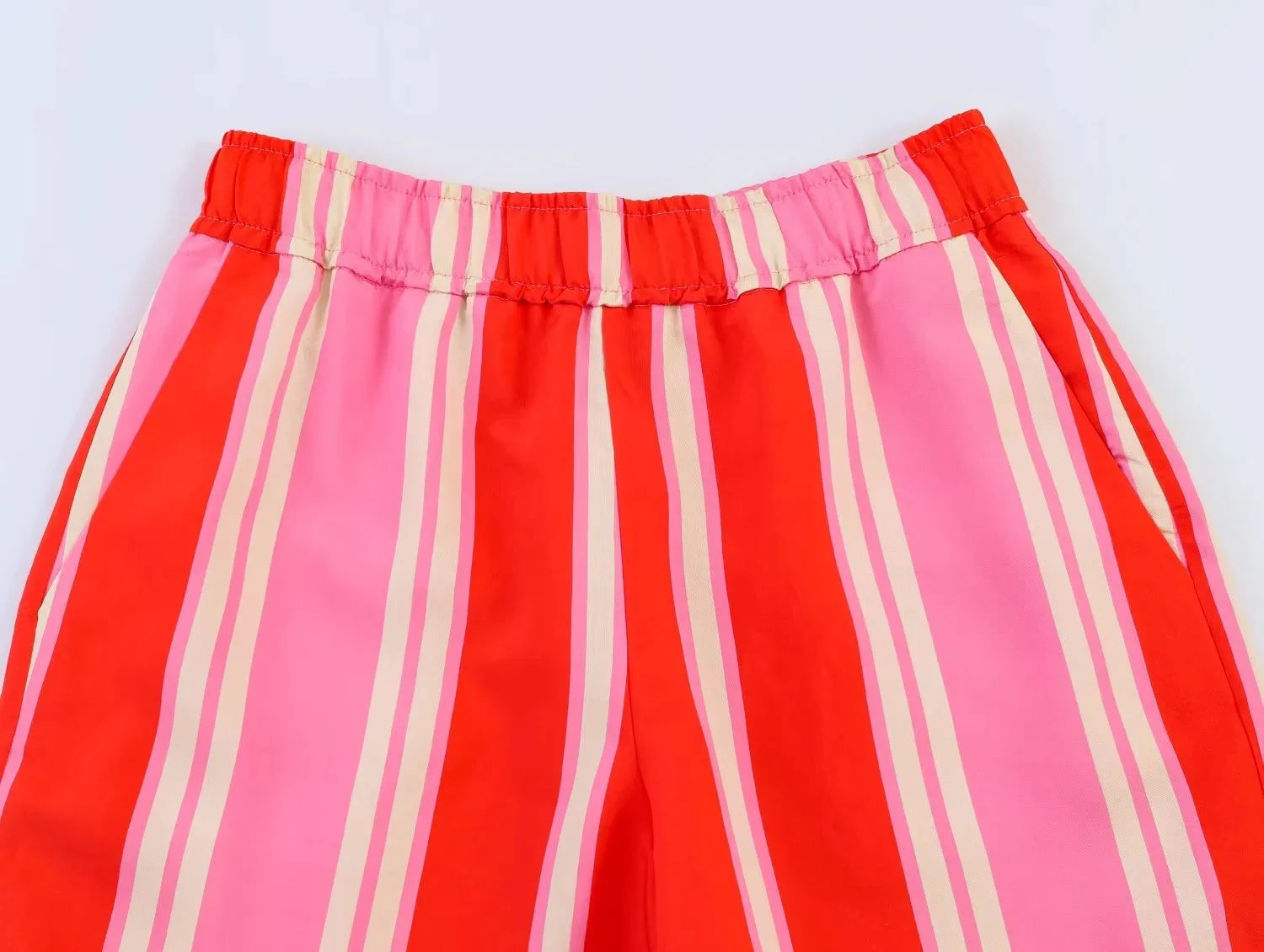 BSAY 2026 Women's Striped 2-Piece Outfit Short Sleeve Shirt Top + Elastic Waist Wide Leg Pants Set Casual Summer Matching Sets