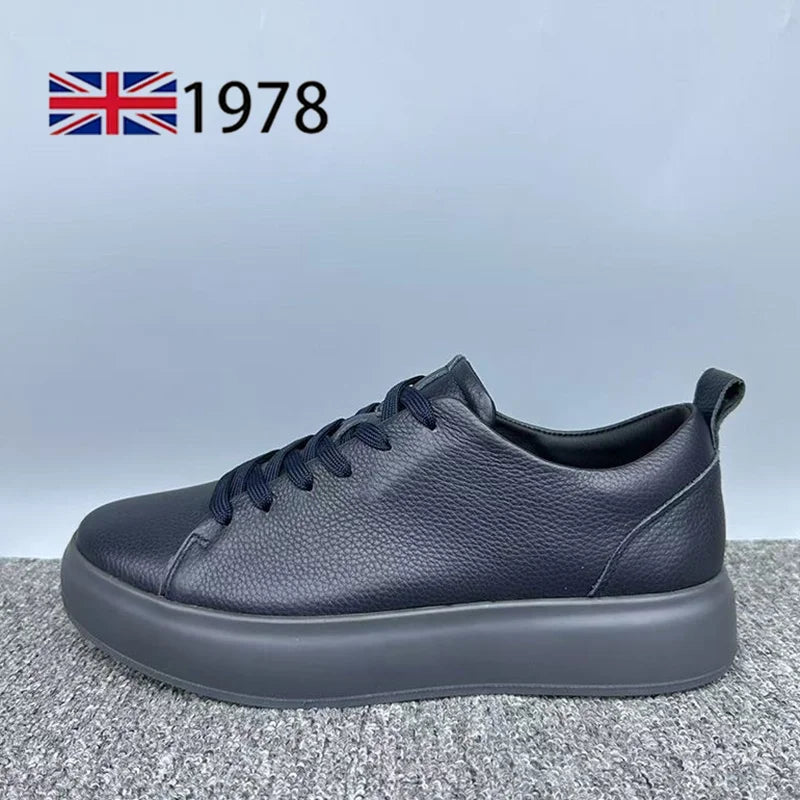 Genuine Leather Men Shoes Comfortable Casual Skateboard Shoes Men White Black Solid Leisure Sneakers Lightweight Walking Shoes
