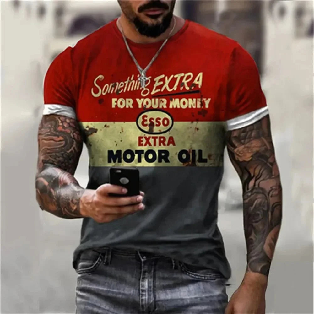 MOBIL Men's T-Shirt 3D Graphics Texaco Car Oil Pullover Fashion Summer Casual Tops Sweatshirt Men's Harajuku T-Shirt Clothing