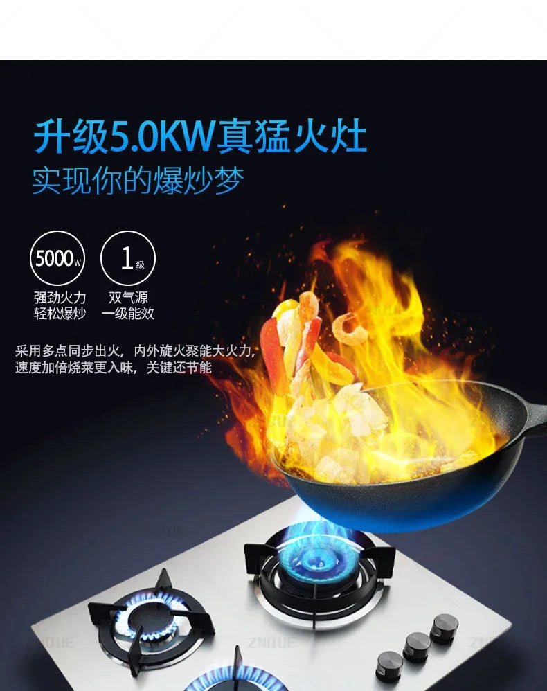 3-Burner Stainless Steel Gas Hob European Style Built-in Natural Gas Kitchen Stove