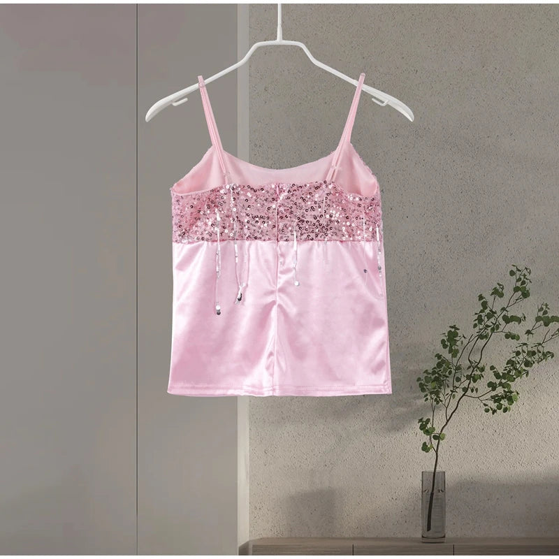Sexy Tassel Sequins Vest Mini Skirt Women Crop Sling Vests Short Hip Package A-line Skirts 2026 Summer Lady Beach Party Outfits