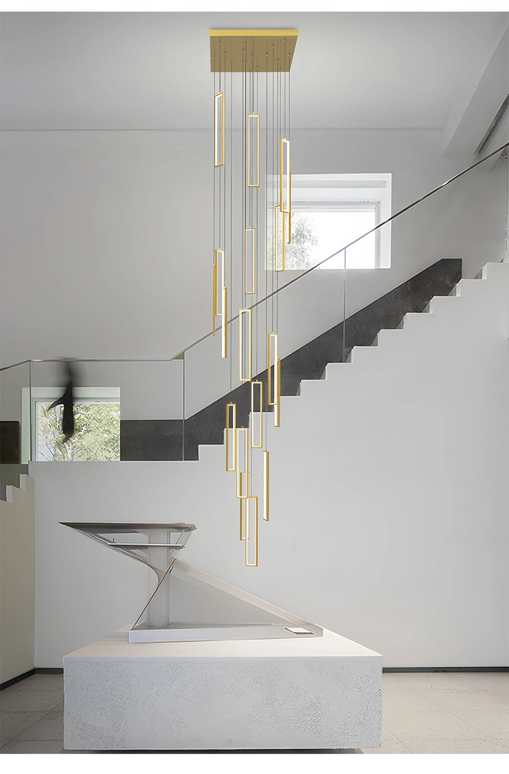 Modern Simple Staircase LED Chandeliers Aluminum Squarer Pendant Lights Loft Villa Duplex Exhibition Hall Decor Lighting Fixture
