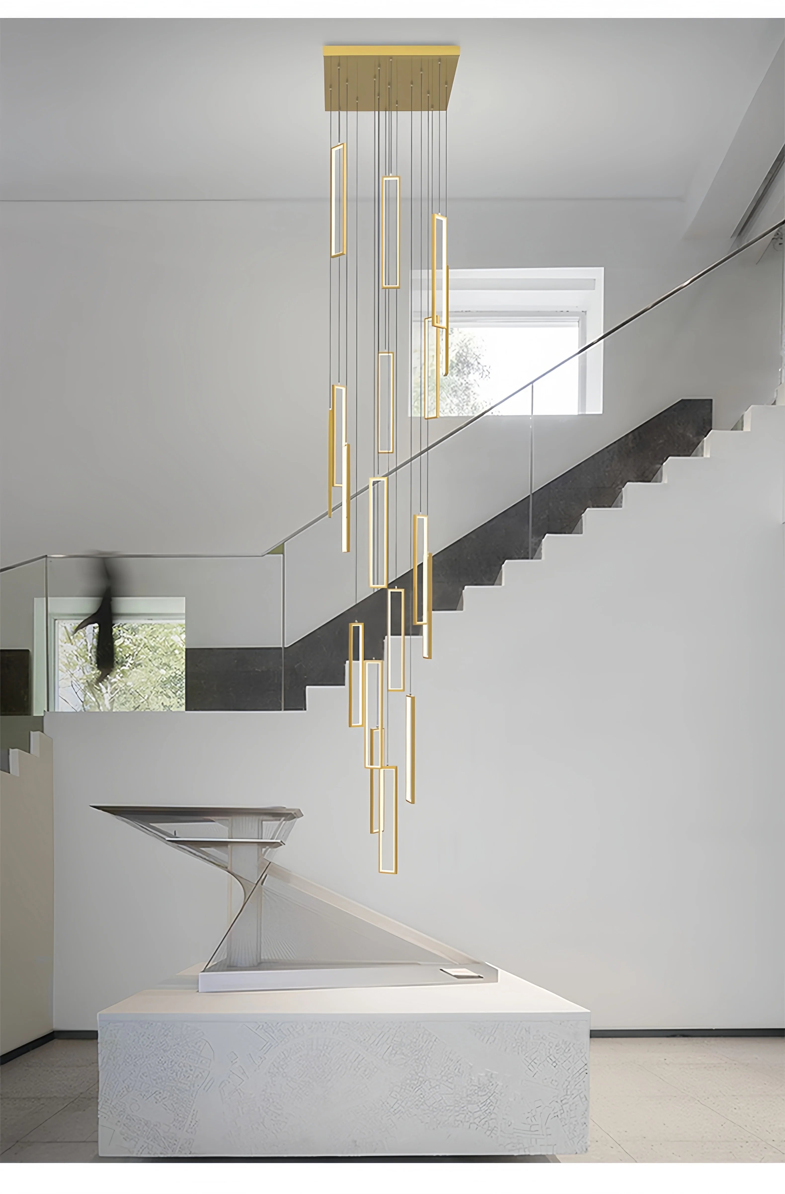 Modern Simple Staircase LED Chandeliers Aluminum Squarer Pendant Lights Loft Villa Duplex Exhibition Hall Decor Lighting Fixture