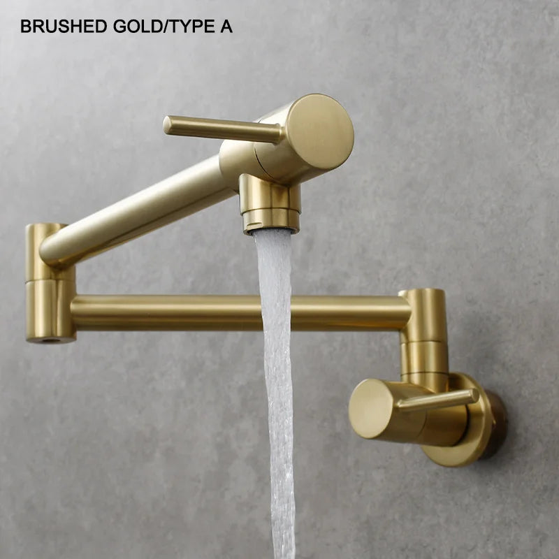 Brass Pot Filler Tap Wall Mount Foldable Kitchen Faucet Single Cold Single Hole Sink Tap Rotate Folding Spout Chrome Gold Black