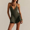 Backless Lace Up Women's Party Jumpsuit High Waist Shorts Vacation Desert Playsuit Retro Sleeveless Camisole Romper 2025 Summer