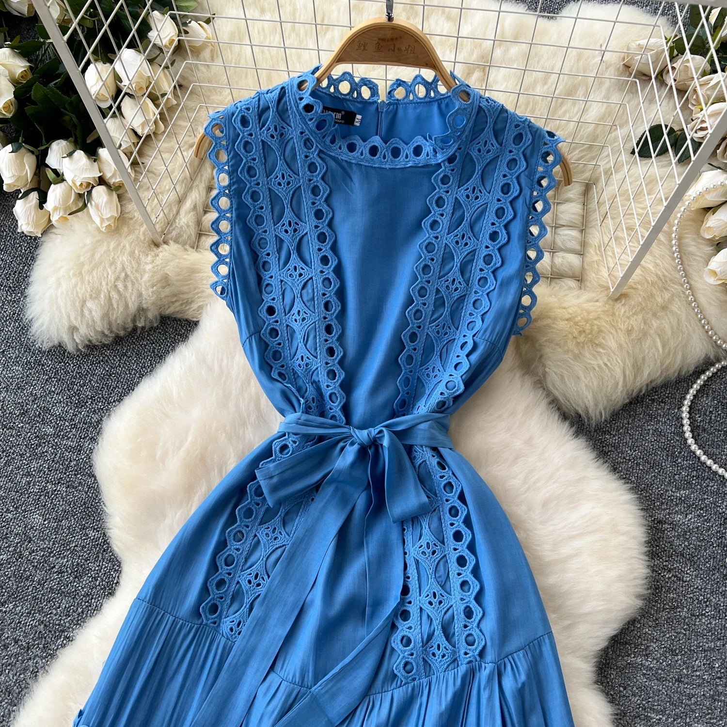 Sexy Hollow Out Embroidery O Neck Sleeveless Bandage Long Dresses Chic Evening Party Summer Vestidos Women Hip Wrap Clothing