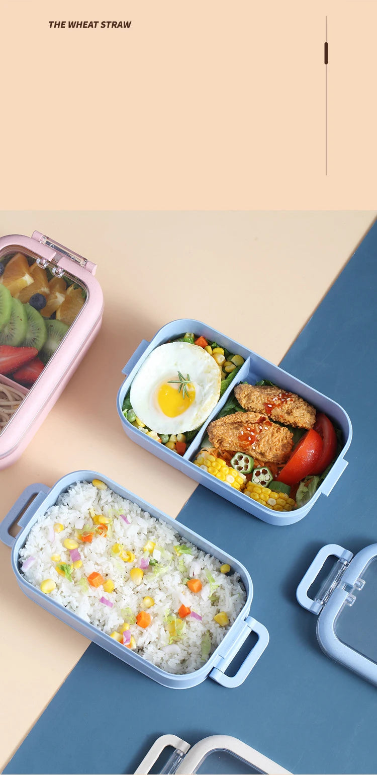 Kitchen Home Microwave Lunch Box Wheat Straw Dinnerware Food Storage Container Children Kids School Office Portable Bento Box