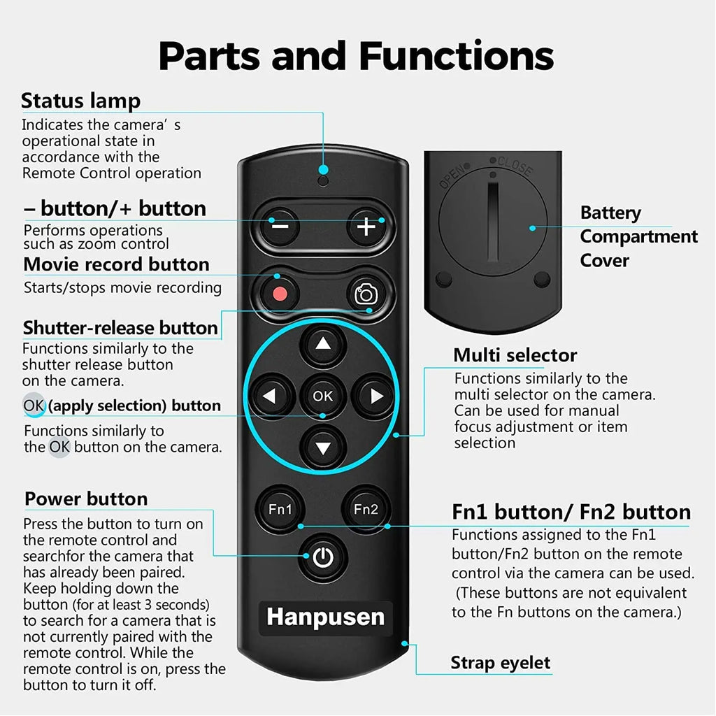 HANPUSEN Bluetooth Wireless Camera Remote for Nikon Zfc Z30 Z5 Z7II Z6III Z50 COOLPIX P1000 P950 A1000 B600; Replace Nikon ML-L7
