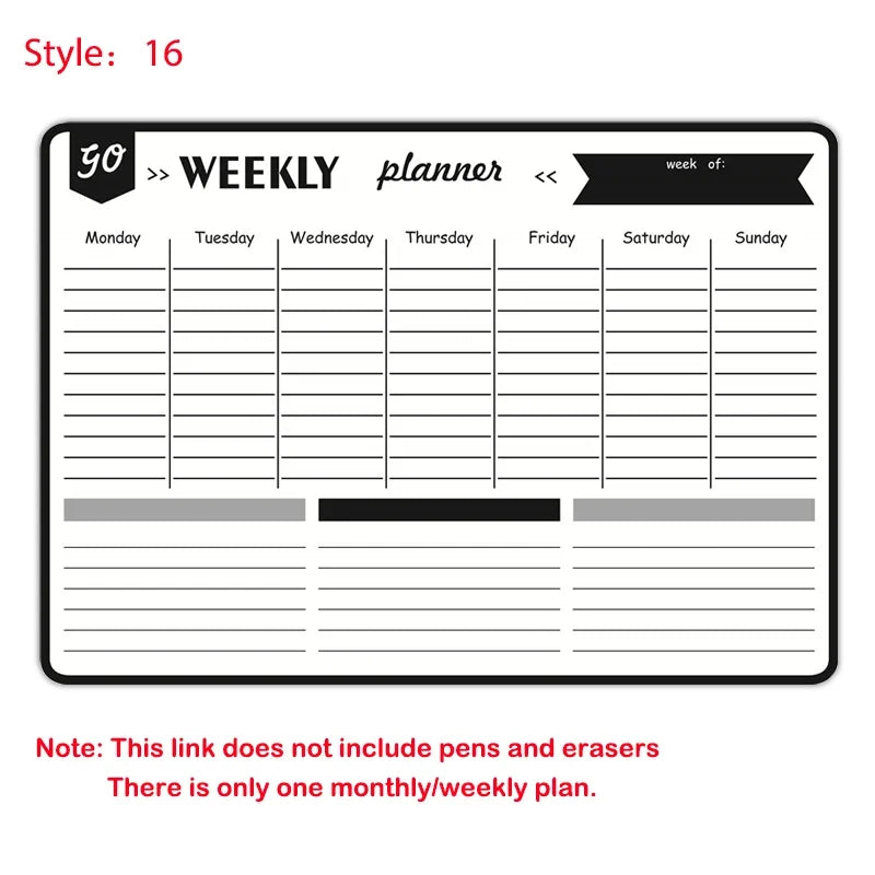 A3 Size Magnetic Dry Erase Weekly & Monthly Planner Whiteboard Blackboard Fridge Sticker Calendar