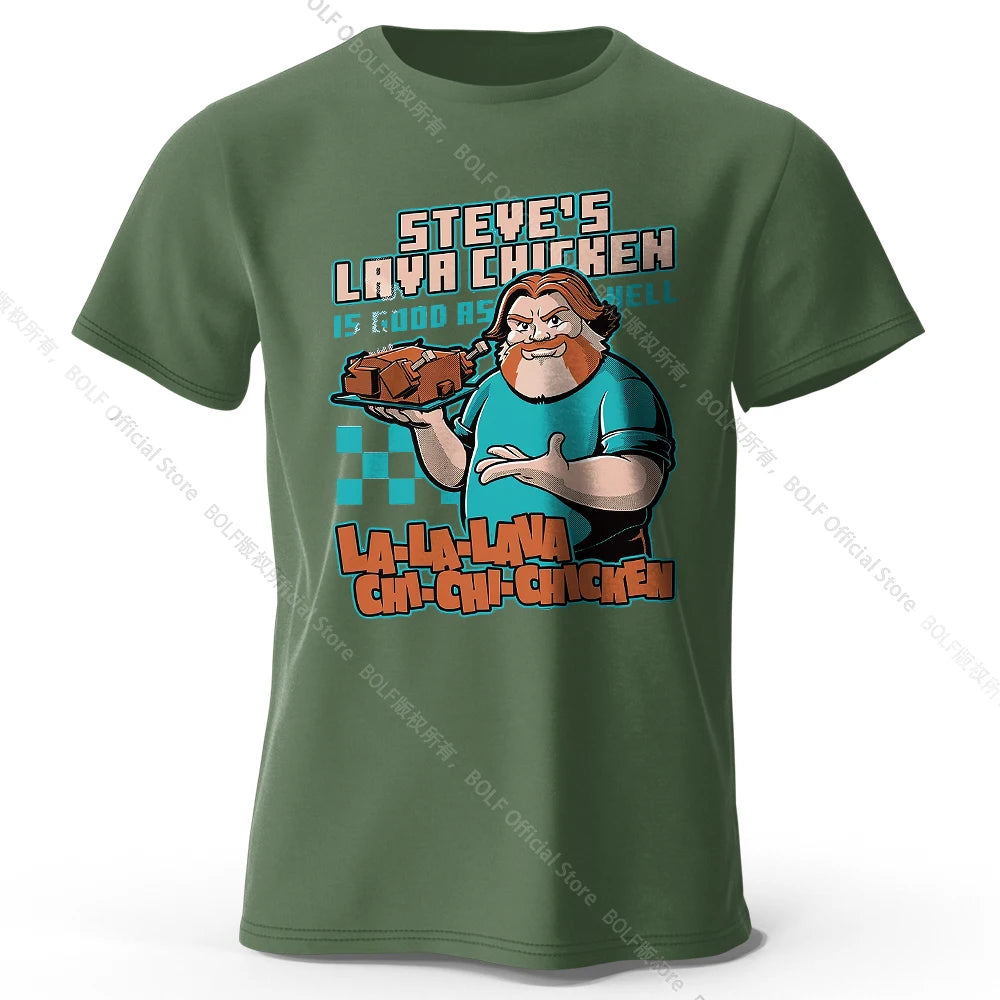 Men's Steve's Lava Chicken Printed T-Shirt 100% Cotton Oversized Quirky Graphic Tees for Women Summer Tops Geek Streetwear