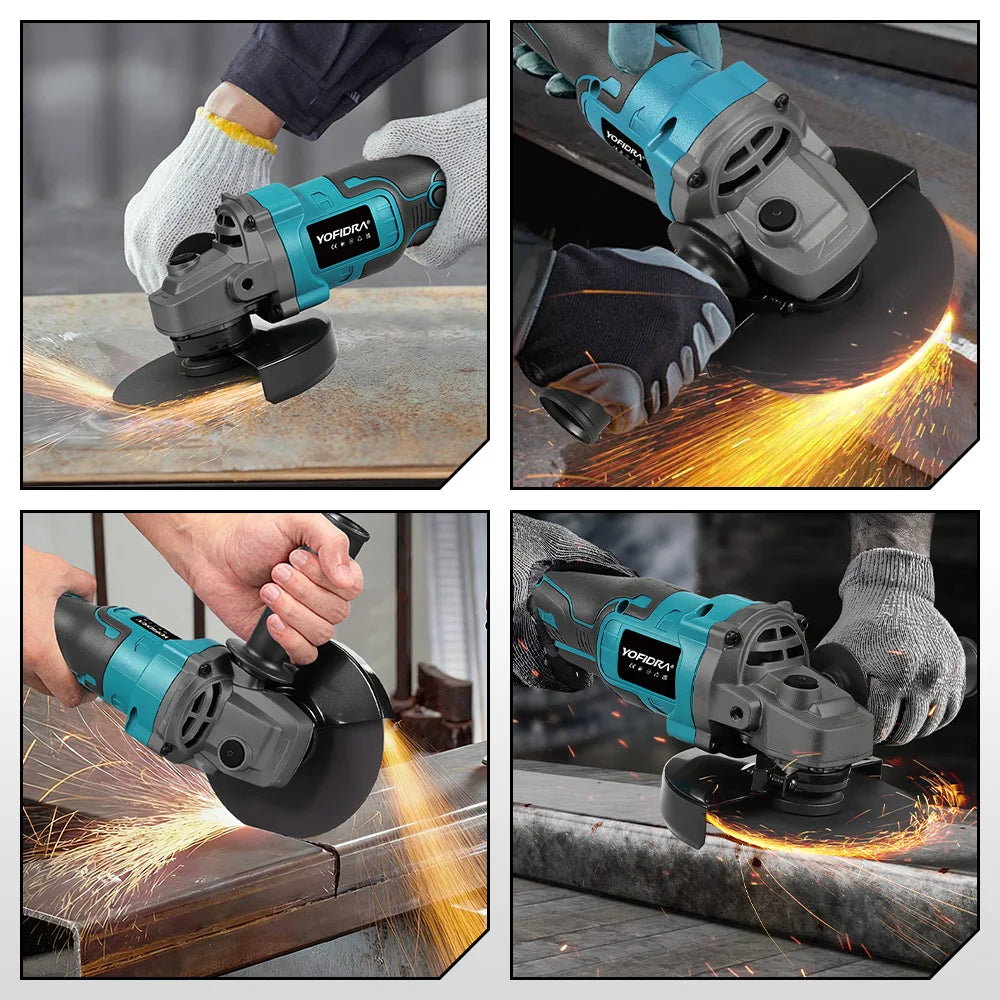 YOFIDRA 125mm Brushless Angle Grinder 3 Gears Cordless Grinding Machine Cutting Woodworking Power Tool For Makita Battery Pin