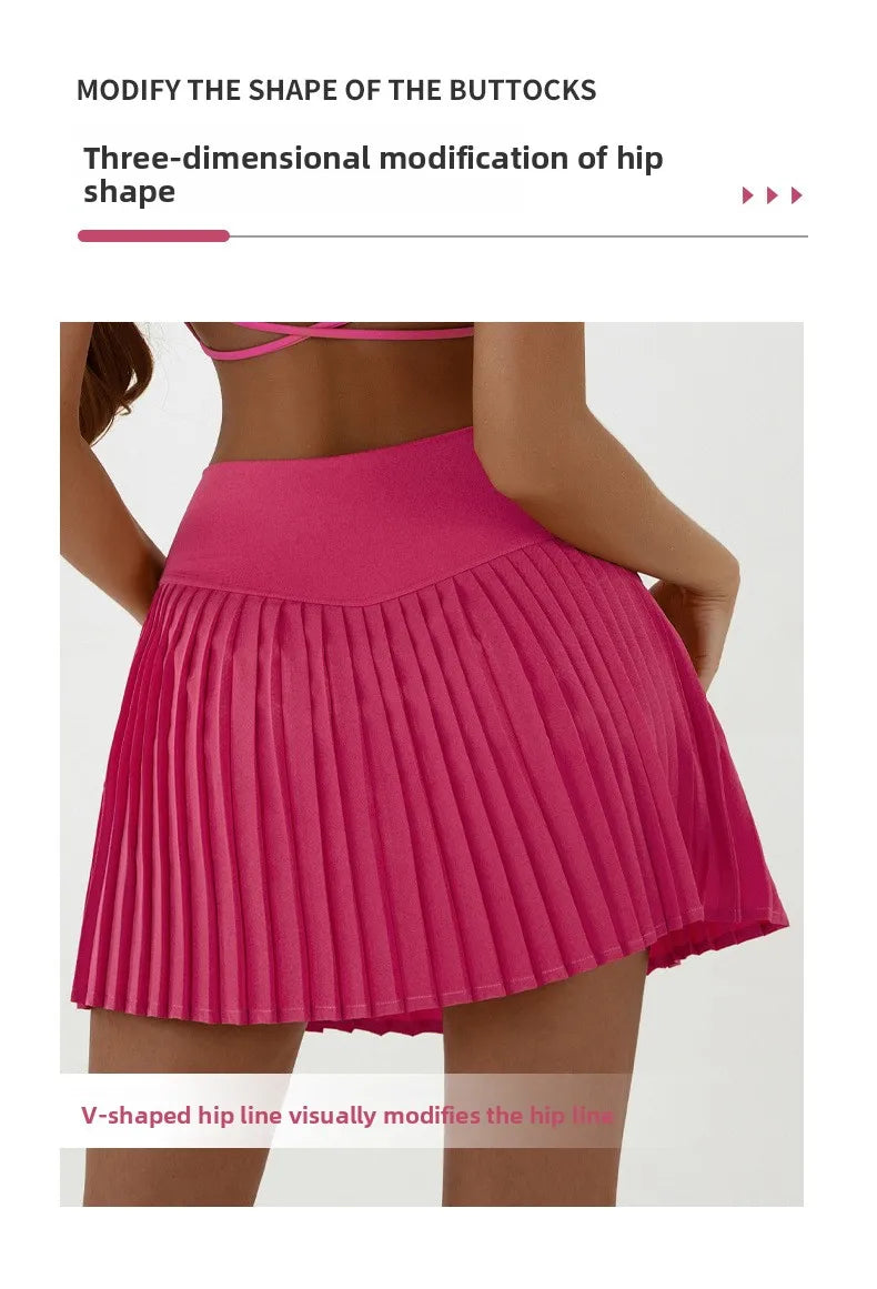 High Waist Women Tennis Pleated Skirt with Inner Lining High Waist Double Layer Design Sport Sexy Fitness Yoga Shorts Dancing