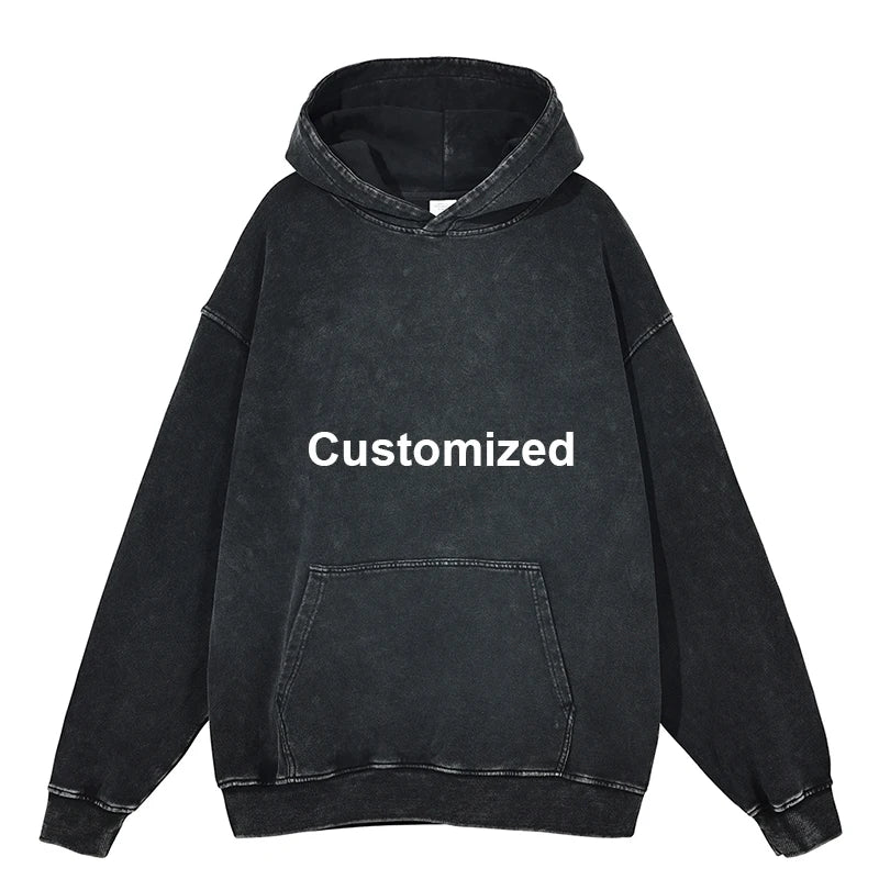 Men Streetwear Hip Hop Oversize Washed Hoodie Sweatshirt Custom Vintage Hoodie