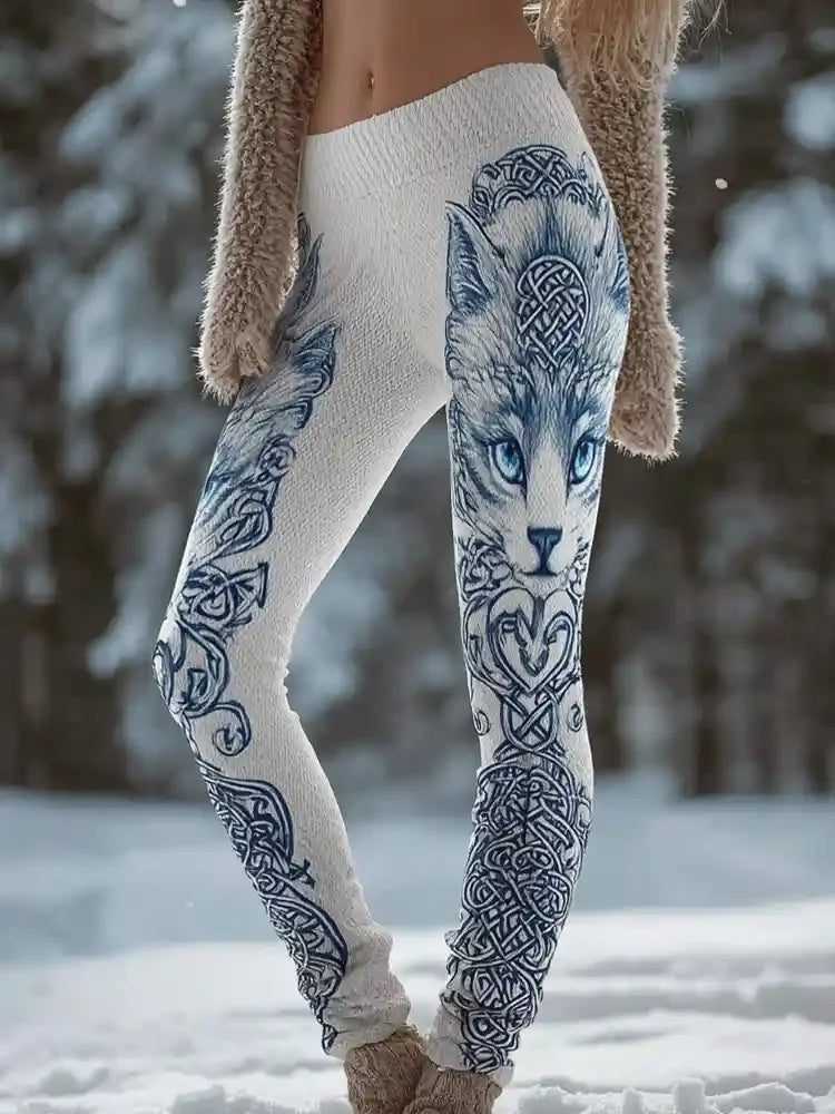New Women's Leggings Cool Wolf Print Sexy High Elasticity Comfortable And Casual sporty and fashionabl High Waisted Pants