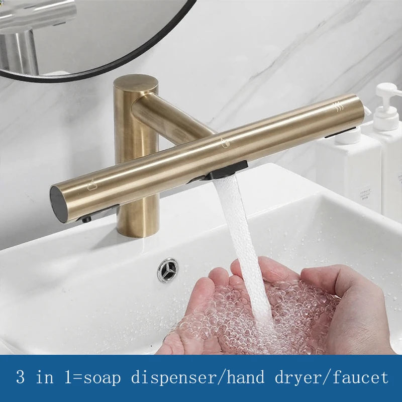 KEMAIDI Bathroom Faucets 3 in 1 Design Automatic Soap Dispenser Powerful Hand Washing Bathroom Hands Dryer Drying Machine Air