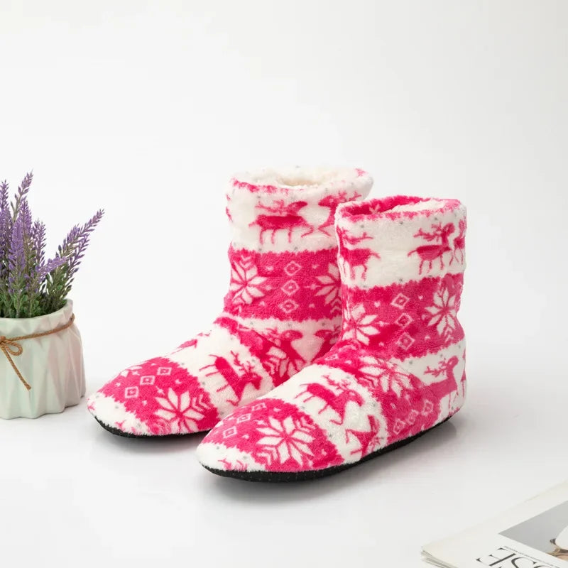 Home Slippers Boots Womens Winter Warm Indoor Christmas Elk Fur Contton Plush Anti Skid Non Slip Soft Deer Female Floor Shoes