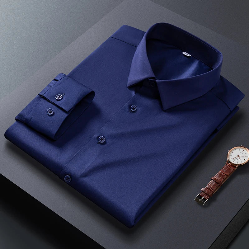 Men Shirt Glossy Long Sleeve Plus Size 5XL 6XL 7XL Oversize Loose Casual Dress Shirt Autumn Comfortable Office Work Business