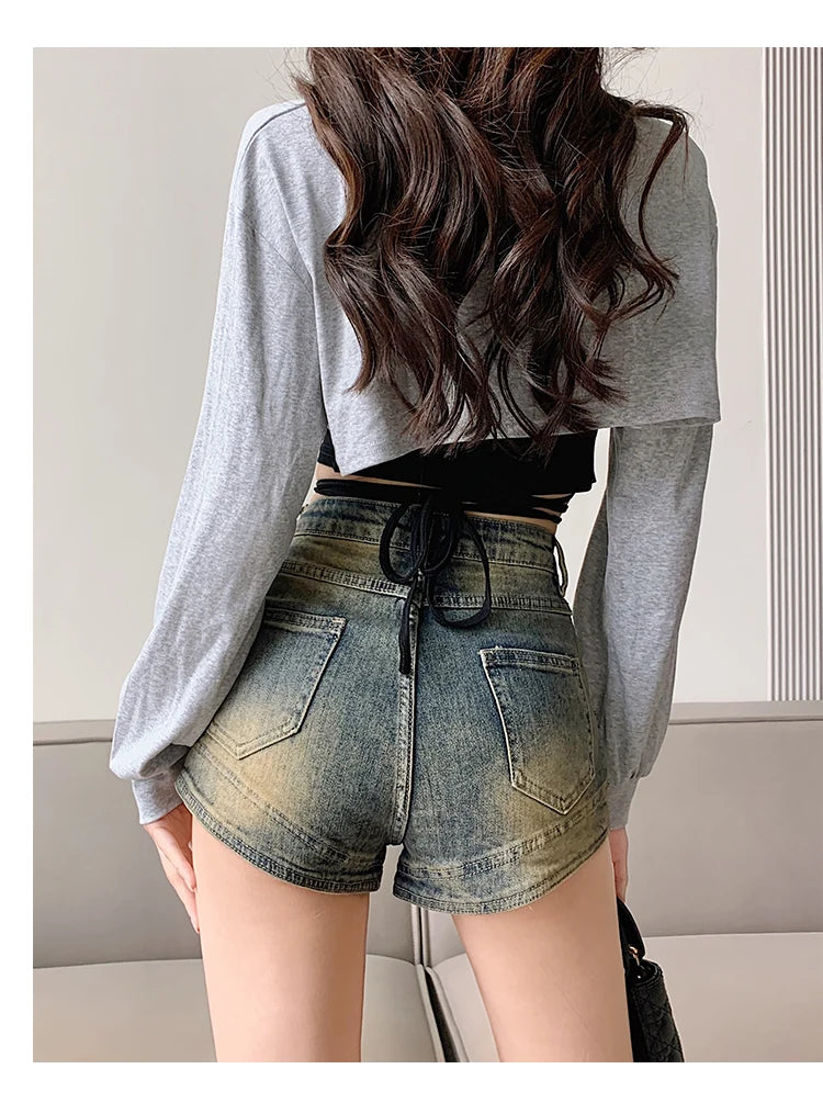 American Vintage Denim Shorts Women 2025 Spring Summer New High Waist Slim Y2K Short Jeans Woman Streetwear