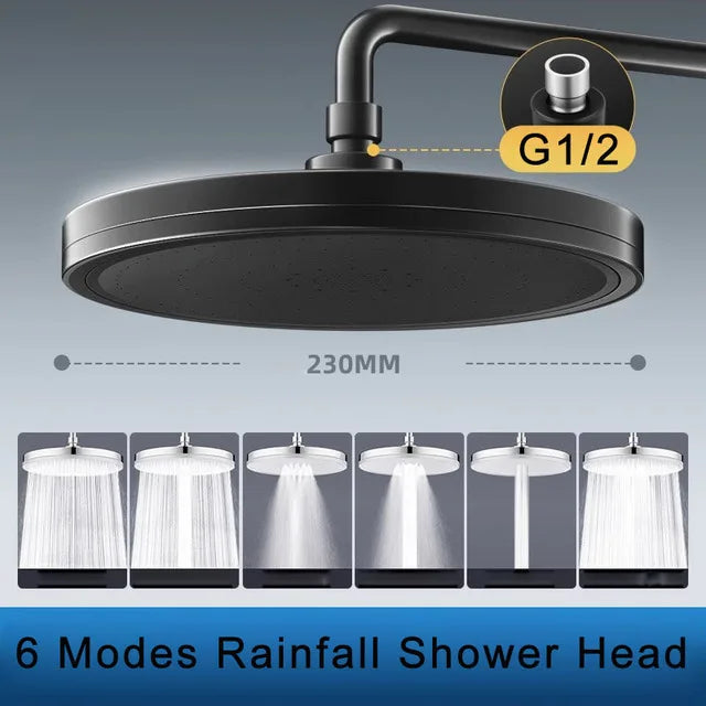 Large Flow 5 Modes Rainfall Shower Head Supercharge Ceiling Mounted Spa Showerhead High Pressure Top Spray Bathroom Accessories