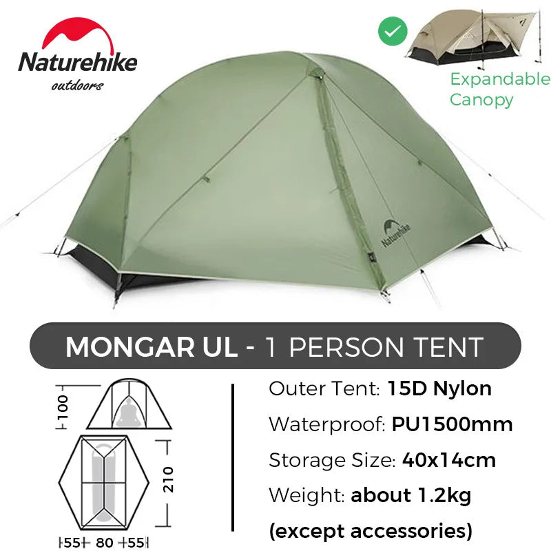 Naturehike Tent Mongar BASE/PRO/UL 1 2 3 Person Tent Ultralight Outdoor Camping Tent Waterproof Hiking Backpacking Tent Awning