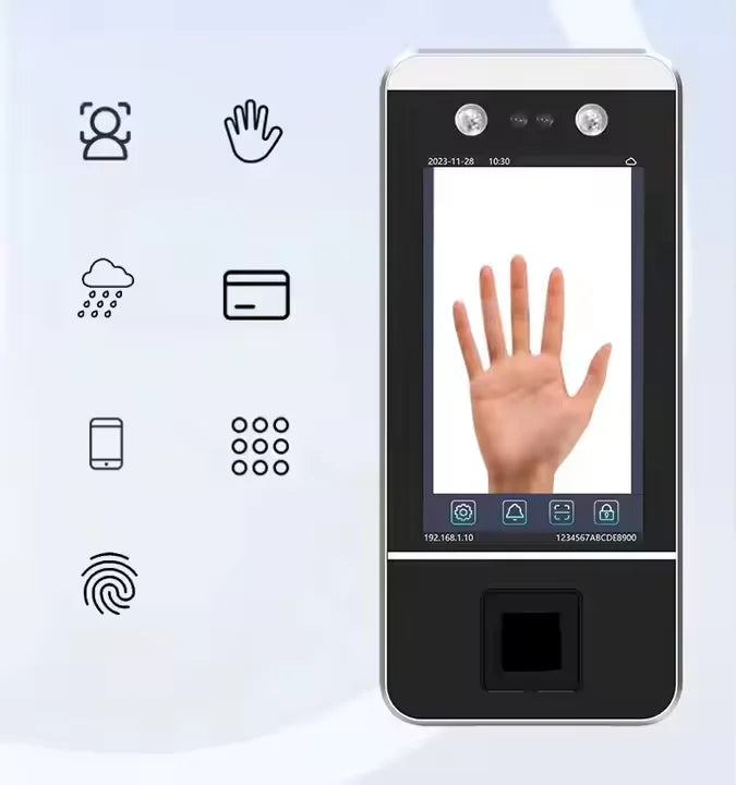 Waterproof 5.5 Inch Display Face Recognition Palm Vein Biometric Fingerprint Smart Door Access Control Time Attendance System