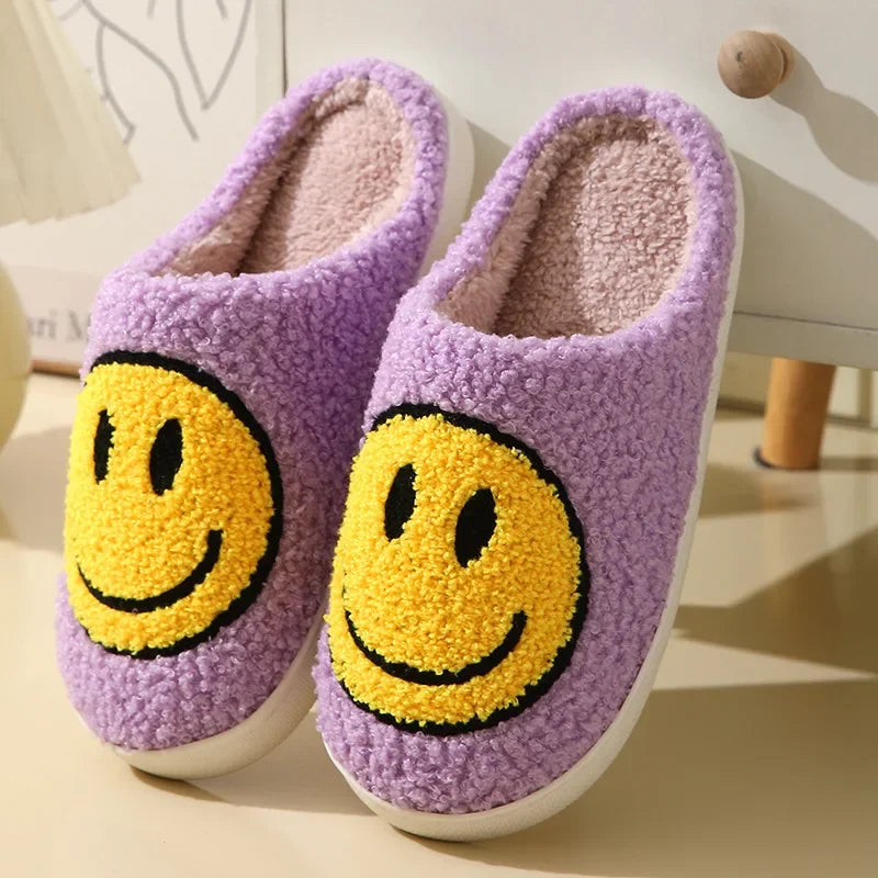Fuzzy Smile Face Women man Slipper Kawaii Cartoon Plush Contton Indoor Funny Cute Winter Warm Floor house Home Non slip Shoes
