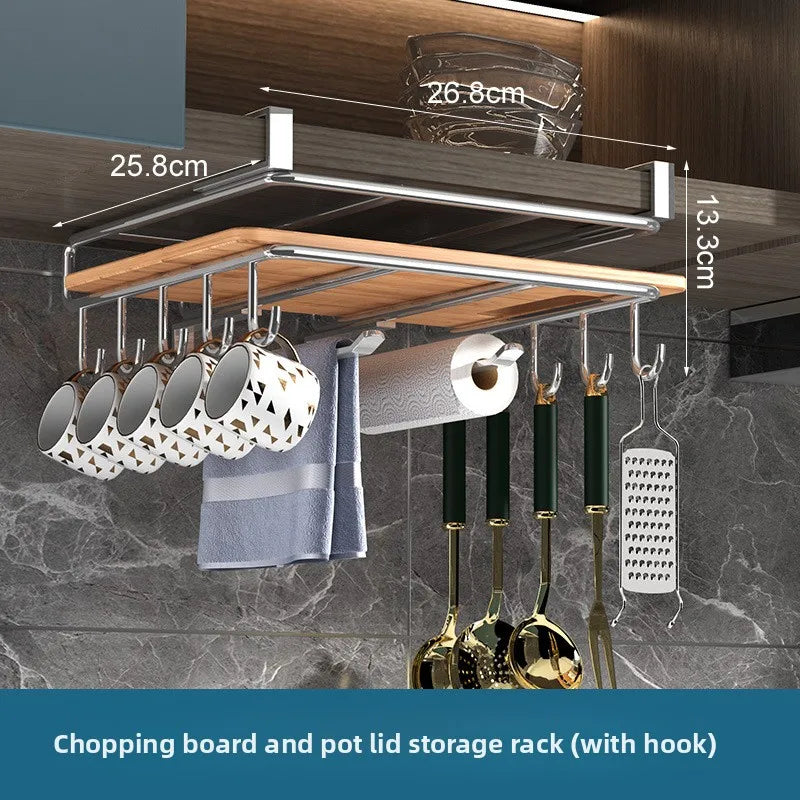 Cabinet Hanging Organizer Multi Purpose Hook Rack Kitchen Paper Towel Cutting Board Pot Lid Storage Hardware Organizer Kitchen