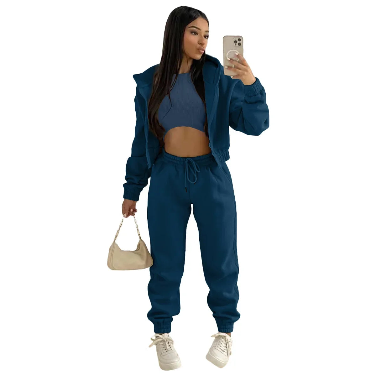 custom women's clothing plain winter hoodie joggers pants 3 piece pants set training wear womens sweatpants and hoodie sets
