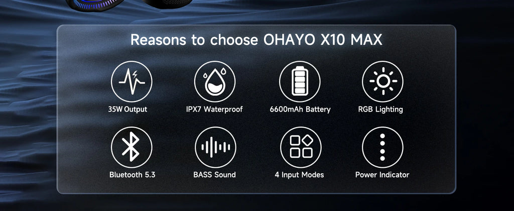 OHAYO Bluetooth Speaker with LED Light 35W HIFI Outdoor Loud Speaker IPX7 Waterproof, Enhanced Bass Sound, Wireless Stereo Pairing, Portable Wireless Speakers for Home Travel Sport