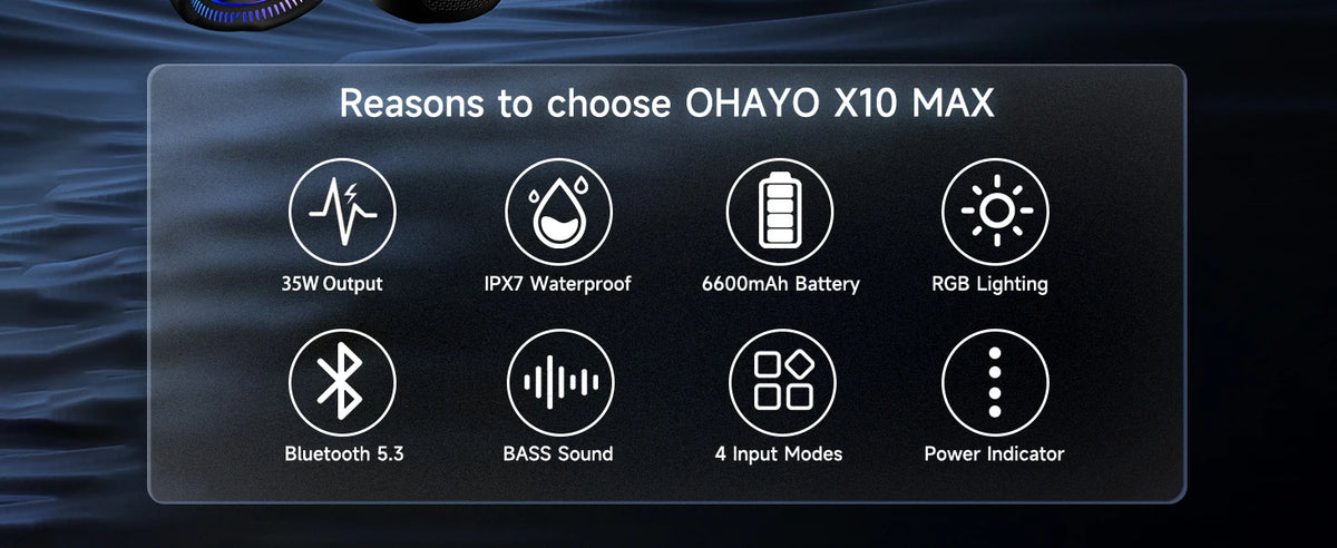 OHAYO Bluetooth Speaker with LED Light 35W HIFI Outdoor Loud Speaker IPX7 Waterproof, Enhanced Bass Sound, Wireless Stereo Pairing, Portable Wireless Speakers for Home Travel Sport